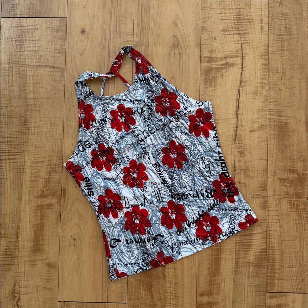 Vintage Red Floral Halter Tank Top